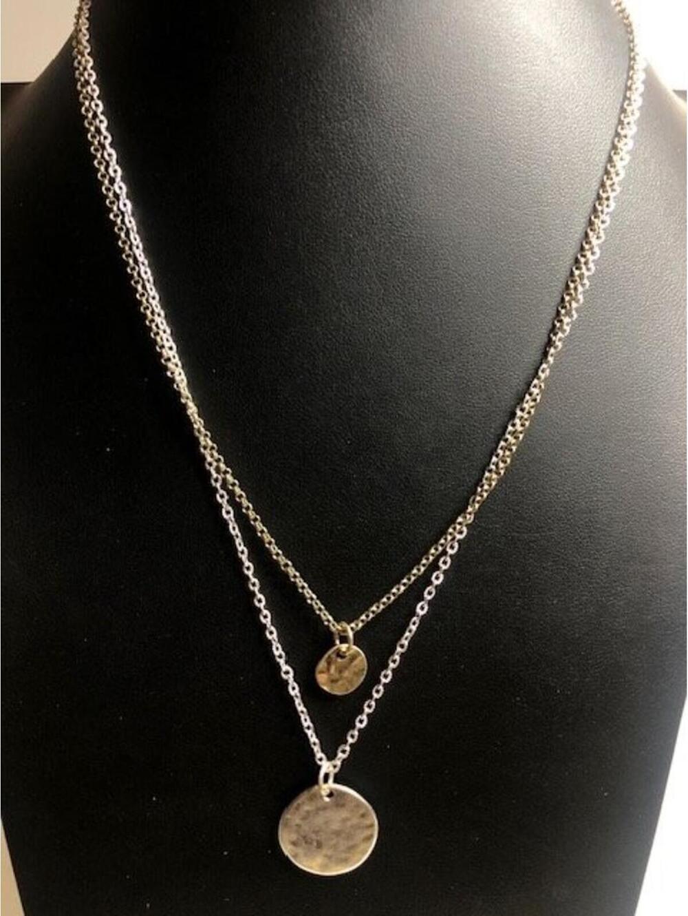 B0217 Premier Design Gold Tone Layered Necklace Hammered Disc Pendants 18-20"